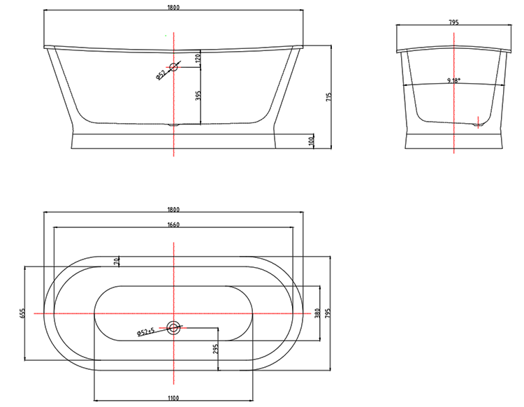 Trafalgar Roll Top Cast Iron Bateau Bath - 1800 x 800mm - Image 2