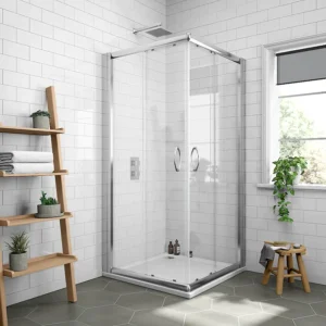 Newark Corner Entry Shower Enclosure + Pearlstone Tray
