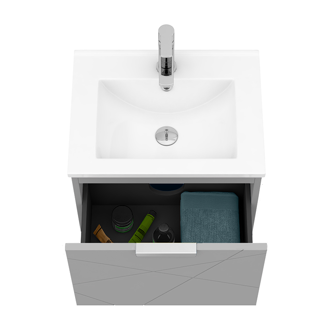 Voyage Wall Hung Vanity - 500mm Cool Grey with Chrome Handle - Image 4