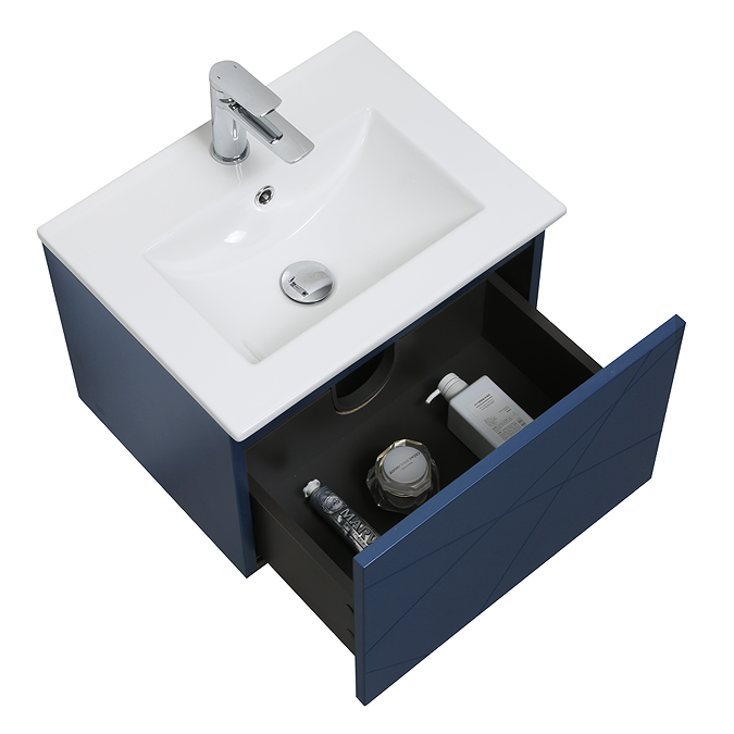 Voyage Wall Hung Vanity - 500mm Indigo Blue with Chrome Handle - Image 2
