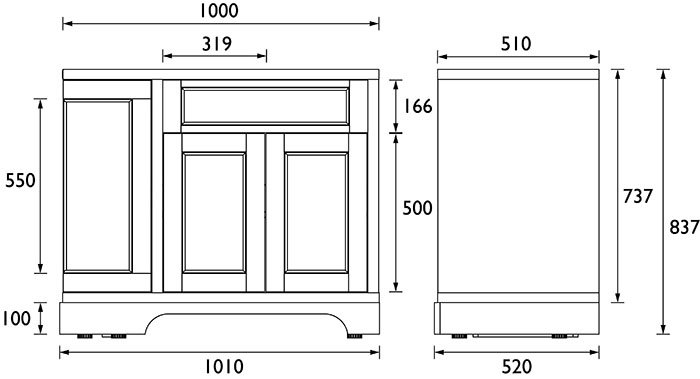 Heritage Wilton Chantilly 1000mm Corner RH Vanity with Dark Concrete Effect Basin Top - Image 3