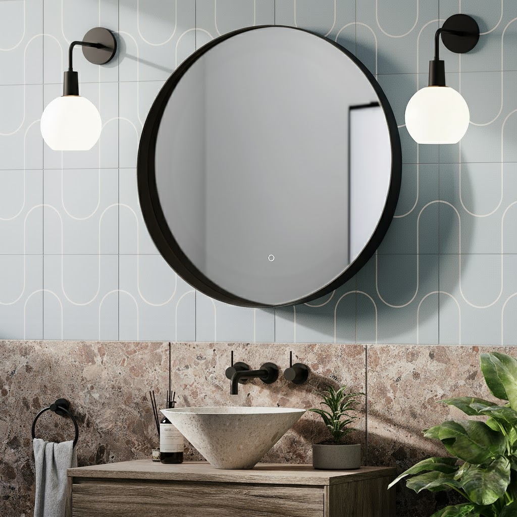 Luna 800mm Round LED Mirror – Matt Black, Backlit with Demister & Touch ...