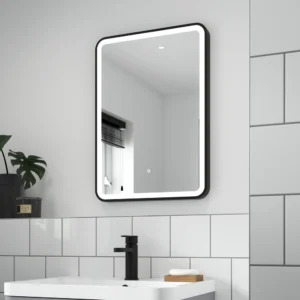 Arezzo Black Frame Rectangular LED Illuminated Anti-Fog Bathroom Mirror - 700 x 500mm