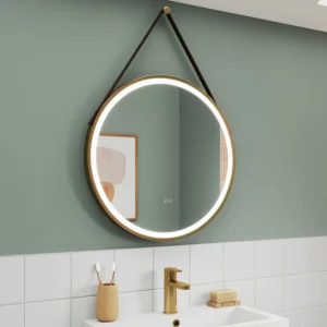 Venice Giro Brushed Brass 600mm Round LED Illuminated Anti-Fog Bathroom Mirror