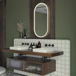 Roxbury Capsule 500 x 1000mm Backlit LED Brushed Brass Mirror with Demister Pad