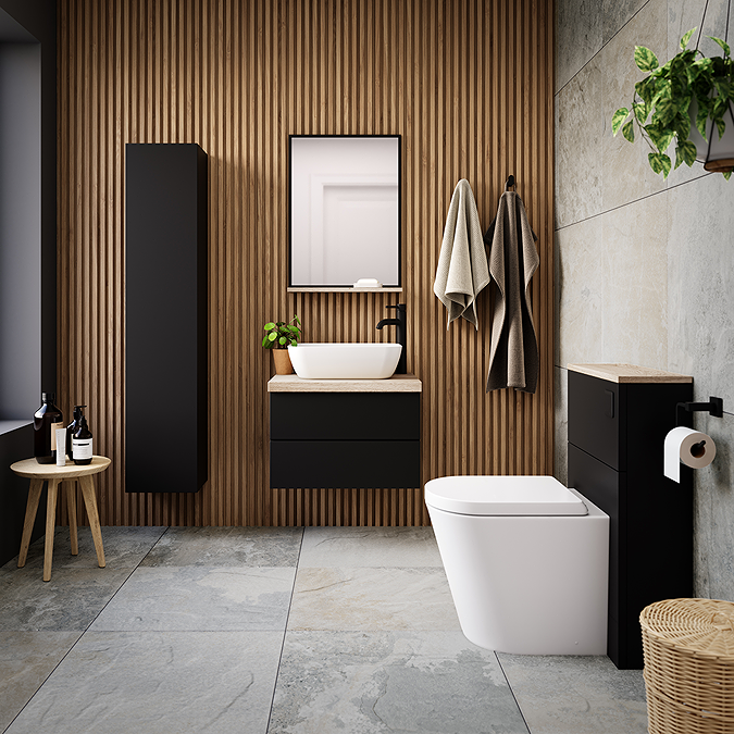 Atlas 700 x 500 Mirror with Shelf - Matt Black and Oak - Image 3