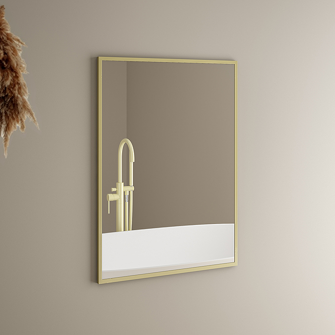 Arezzo Brushed Brass Square Edge 700 x 500 Mirror - Image 4