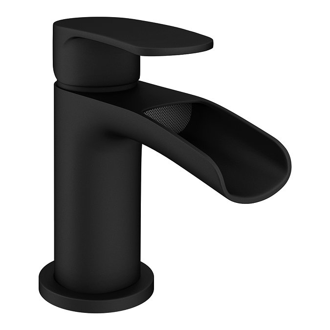 Valencia Matt Black Waterfall Basin Mixer Tap + Waste