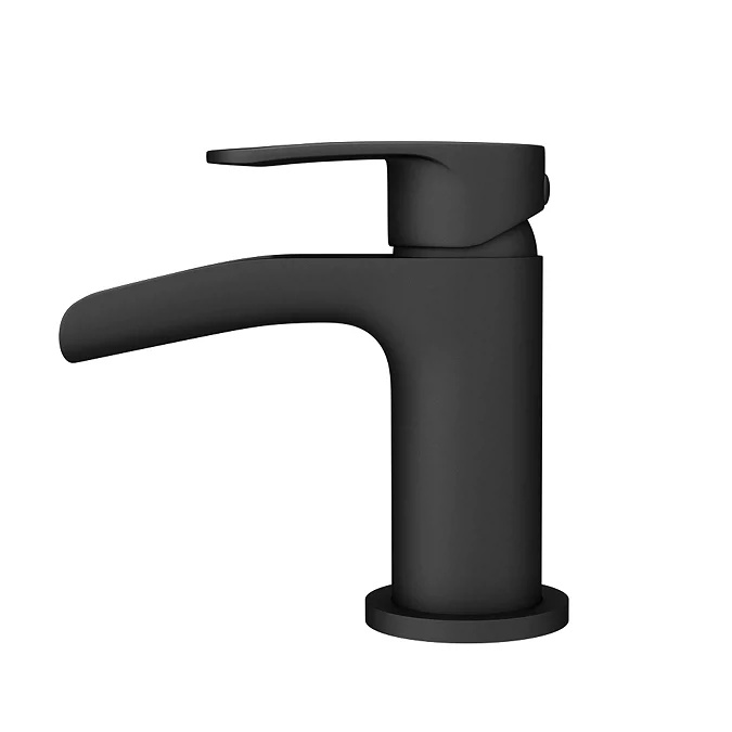 Valencia Matt Black Waterfall Basin Mixer Tap + Waste - Image 3