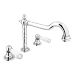 Chatsworth 1928 Traditional 3TH White Lever Deck Mounted Basin Mixer Tap with Curved Spout