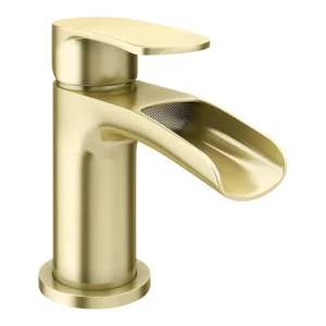 Valencia Brushed Brass Waterfall Basin Mixer Tap + Waste