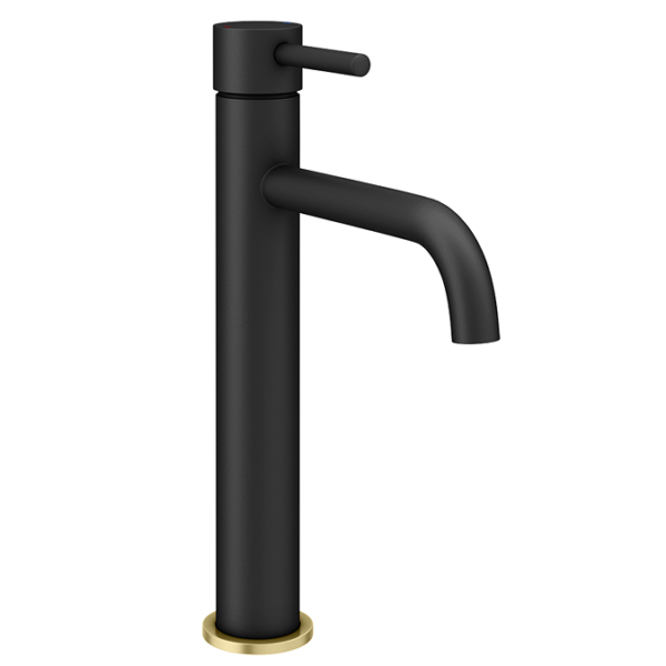 Gatsby Matt Black & Brushed Brass High Rise Basin Mono Mixer Tap ...