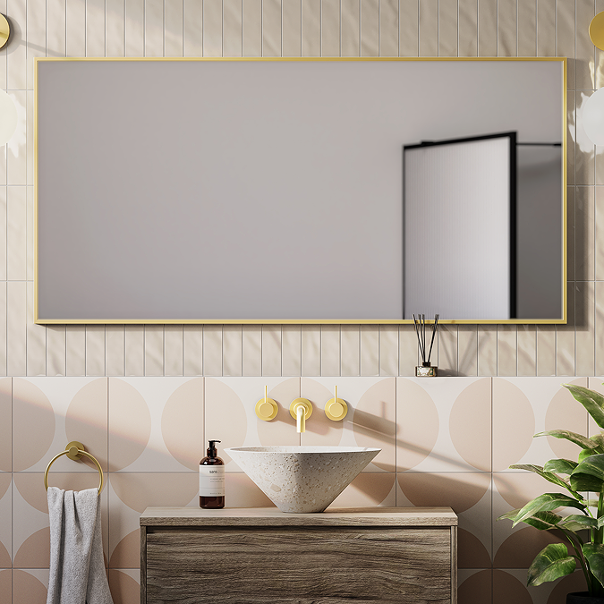 Arezzo Brushed Brass Square Edge Framed Bathroom Mirror - 1400 x 700mm