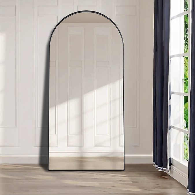 Savoy Large Matt Black Framed Wall/Leaner Arched Mirror 1620 x 760mm - Image 5