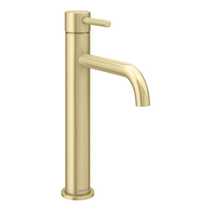 Arezzo Round Brushed Brass High Rise Mono Basin Mixer Tap - Image 2