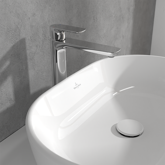 Villeroy and Boch O.novo Tall Basin Mixer with Push-open Waste - Chrome - Image 2