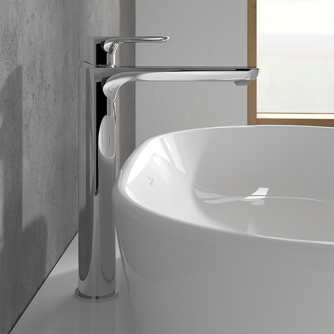 Villeroy and Boch O.novo Tall Basin Mixer with Push-open Waste - Chrome - Image 3