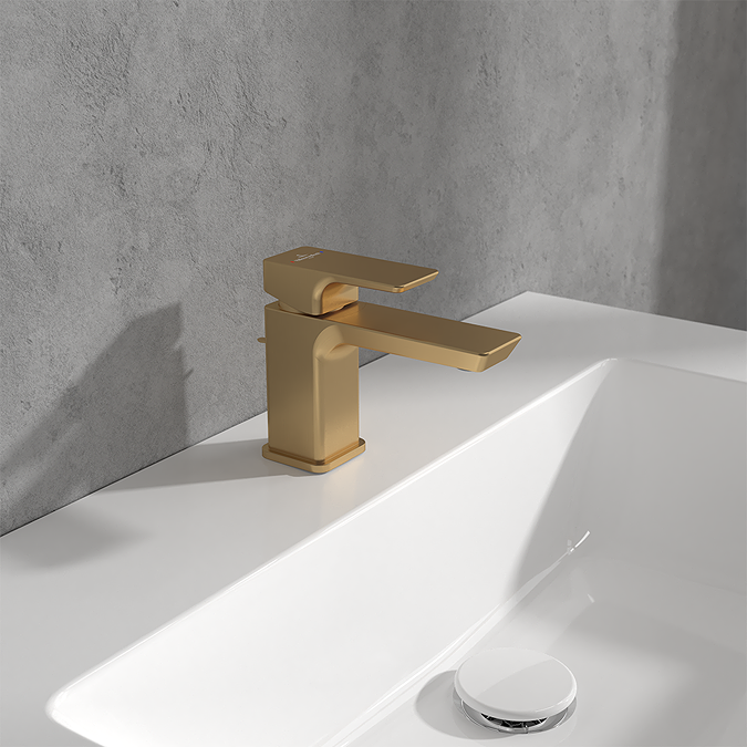 Villeroy and Boch Subway 3.0 Cloakroom Lever Basin Mixer with Pop Up Waste - Brushed Gold - Image 2