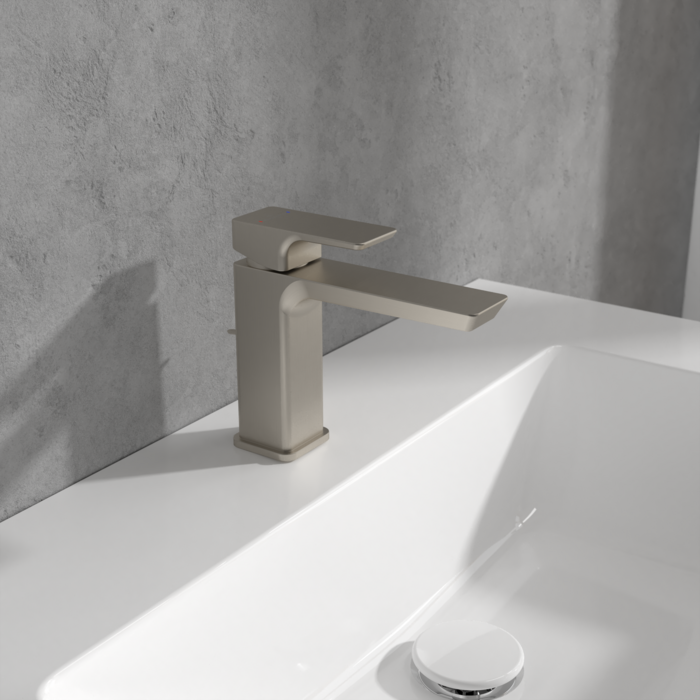 Villeroy and Boch Subway 3.0 Single Lever Basin Mixer with Pop-up Waste - Brushed Nickel Matt - Image 2