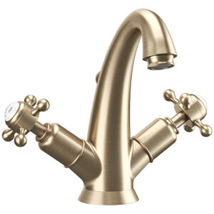 Crosswater Belgravia Crosshead Highneck Monobloc Basin Mixer Tap with Pop-up Waste - Brushed Brass
