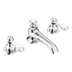 Chatsworth 1928 Traditional 3TH White Lever Basin Mixer Tap + Waste