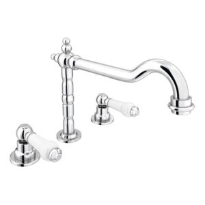 Chatsworth 1928 Traditional 3TH White Lever Deck Mounted Basin Mixer Tap with Curved Spout