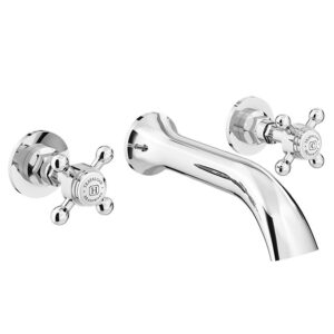 Trafalgar Wall Mounted Basin Spout and Crosshead Stop Taps Chrome