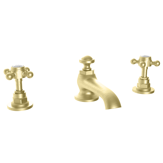 Trafalgar Crosshead 3 Hole Deck Mounted Basin Mixer & Pop-Up Waste Brushed Brass - Image 3