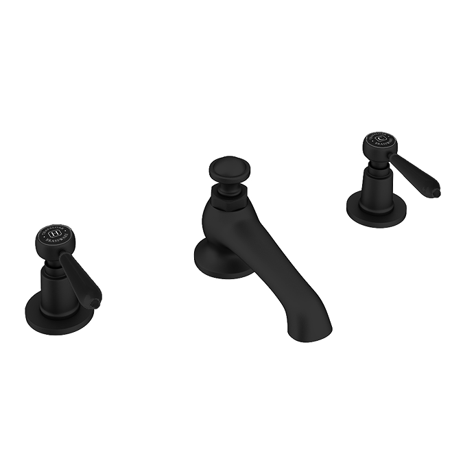 Trafalgar Lever 3 Hole Deck Mounted Basin Mixer & Pop-Up Waste Matt Black with Black Levers