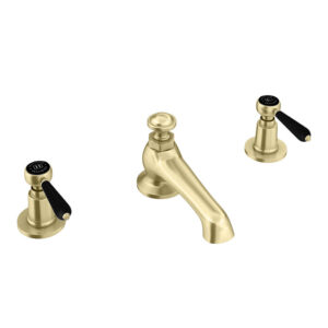 Trafalgar Lever 3 Hole Deck Mounted Basin Mixer & Pop-Up Waste - Brushed Brass with Black Levers