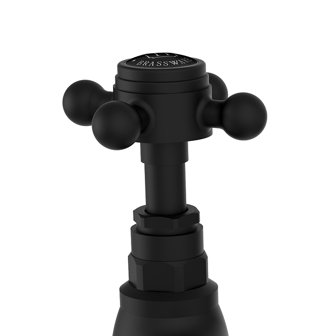 Trafalgar Crosshead 3 Hole Deck Mounted Basin Mixer & Pop-Up Waste Matt Black & Black Indices - Image 2