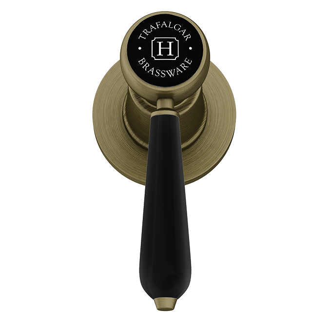 Trafalgar Lever 3 Hole Deck Mounted Basin Mixer & Pop-Up Waste Antique Brass with Black Levers - Image 2