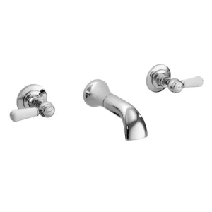 Bayswater Lever Handle Hex Collar 3 Hole Wall Mounted Basin Mixer Tap - White/Chrome