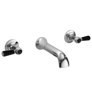 Hudson Reed Topaz Black Lever 3 Tap Hole Wall Mounted Basin Mixer