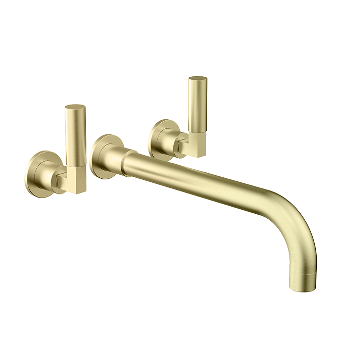 Arezzo Art Deco Lever Wall Mounted (3TH) Basin Mixer Tap - Brushed Brass - Image 2