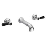 Bayswater Lever Handle Domed Collar 3 Hole Wall Mounted Basin Mixer Tap - Black/Chrome