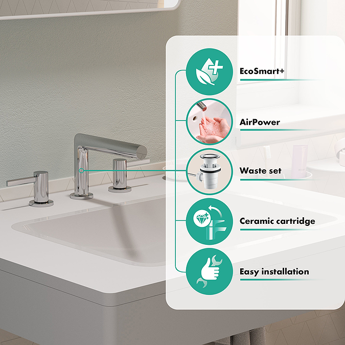hansgrohe Zesis S 3-Hole Basin Mixer 100 with Pop-up Waste - Chrome - Image 3