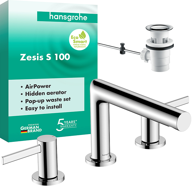 hansgrohe Zesis S 3-Hole Basin Mixer 100 with Pop-up Waste - Chrome - Image 4