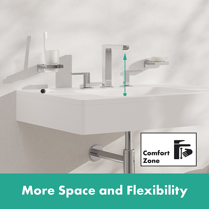 hansgrohe Tecturis E 3-Hole Basin Mixer 150 EcoSmart+ with Push-Open Waste - Chrome - Image 3