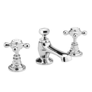 Bayswater White Crosshead 3 Tap Hole Deck Basin Mixer + Pop-Up Waste