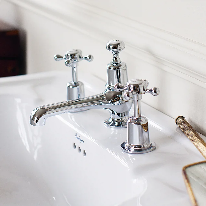 Burlington Claremont Chrome 3TH Basin Mixer with Pop Up Waste - Image 2