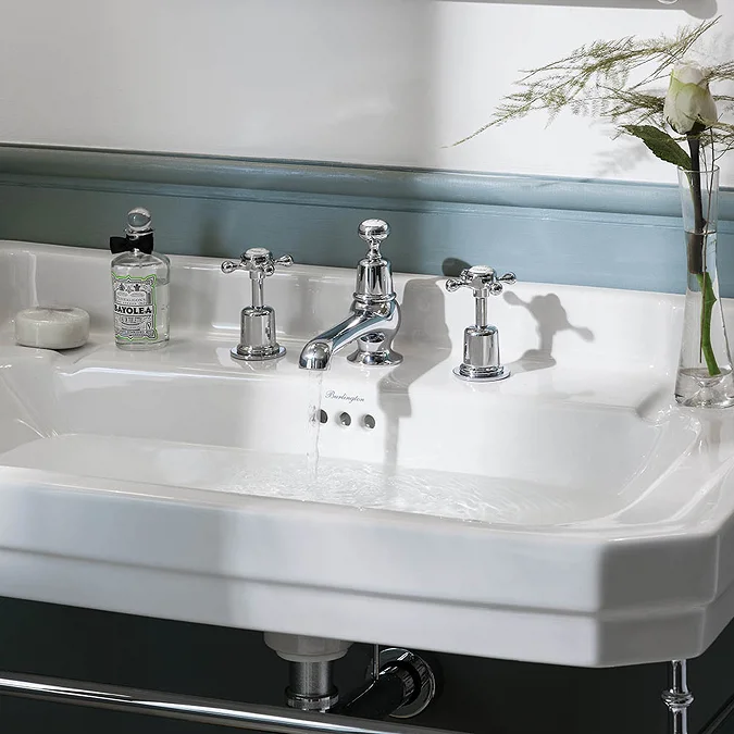Burlington Claremont Chrome 3TH Basin Mixer with Pop Up Waste - Image 3