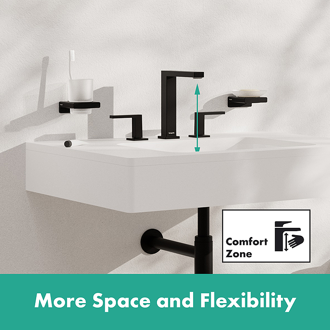 hansgrohe Tecturis E 3-Hole Basin Mixer 150 EcoSmart+ with Push-Open Waste - Matt Black - Image 3
