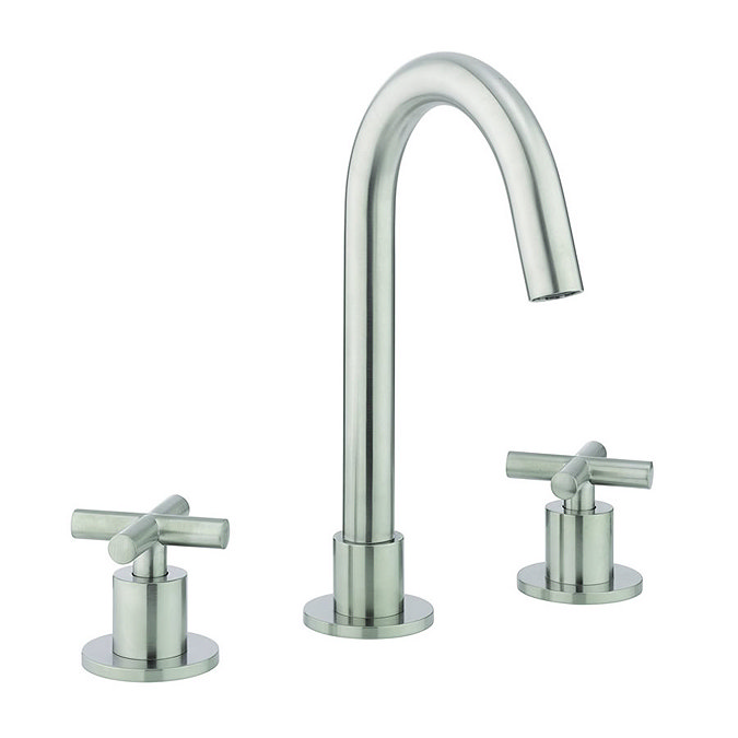 Crosswater MPRO Crosshead Brushed Stainless Steel Deck Mounted 3 Hole Set Basin Mixer