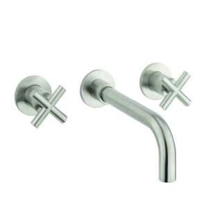 Crosswater MPRO Crosshead Brushed Stainless Steel Wall Mounted 3 Hole Set Basin Mixer