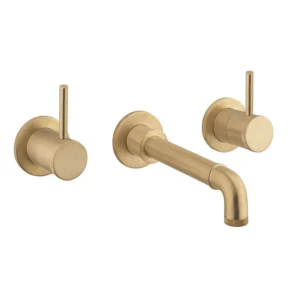 Crosswater MPRO Industrial Wall Mounted 3 Hole Set Basin Mixer - Unlacquered Brushed Brass