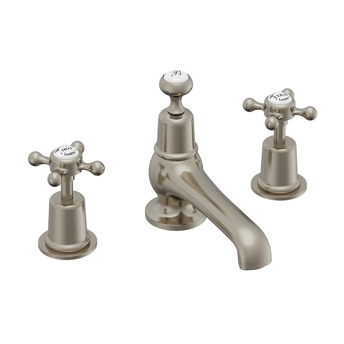 Burlington Claremont 3 Tap Hole Mixer with Pop-up Waste - Brushed Nickel