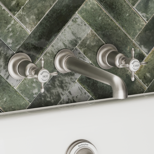 Burlington Guild 3TH Wall Mounted Basin Tap - Brushed Nickel