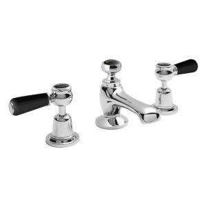 Bayswater Black Lever Domed Collar 3 Tap Hole Deck Basin Mixer + Pop-Up Waste