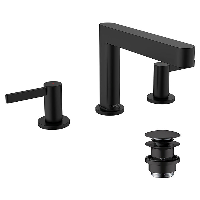 hansgrohe Finoris 3-Hole Basin Mixer 110 with Push-Open Waste - Matt Black